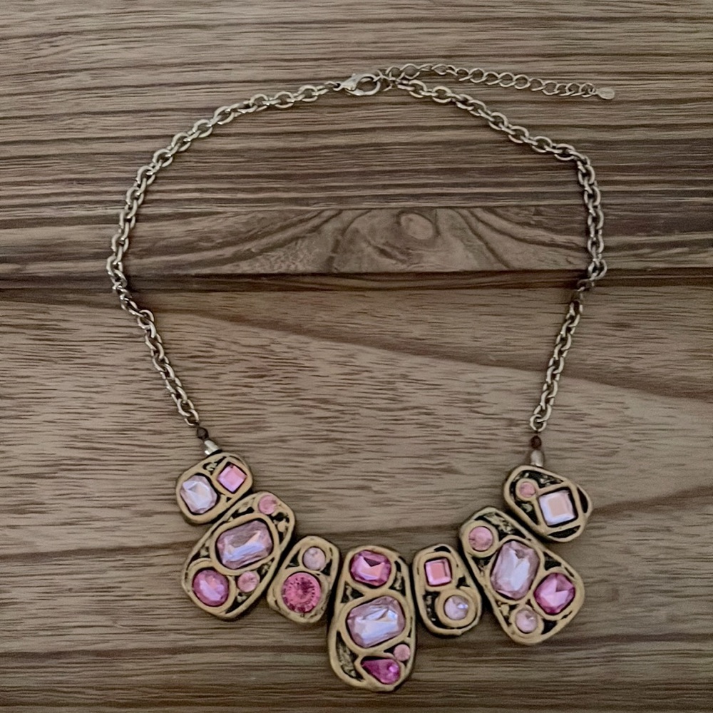 Pink Large Faux Gem Bib Statement Necklace